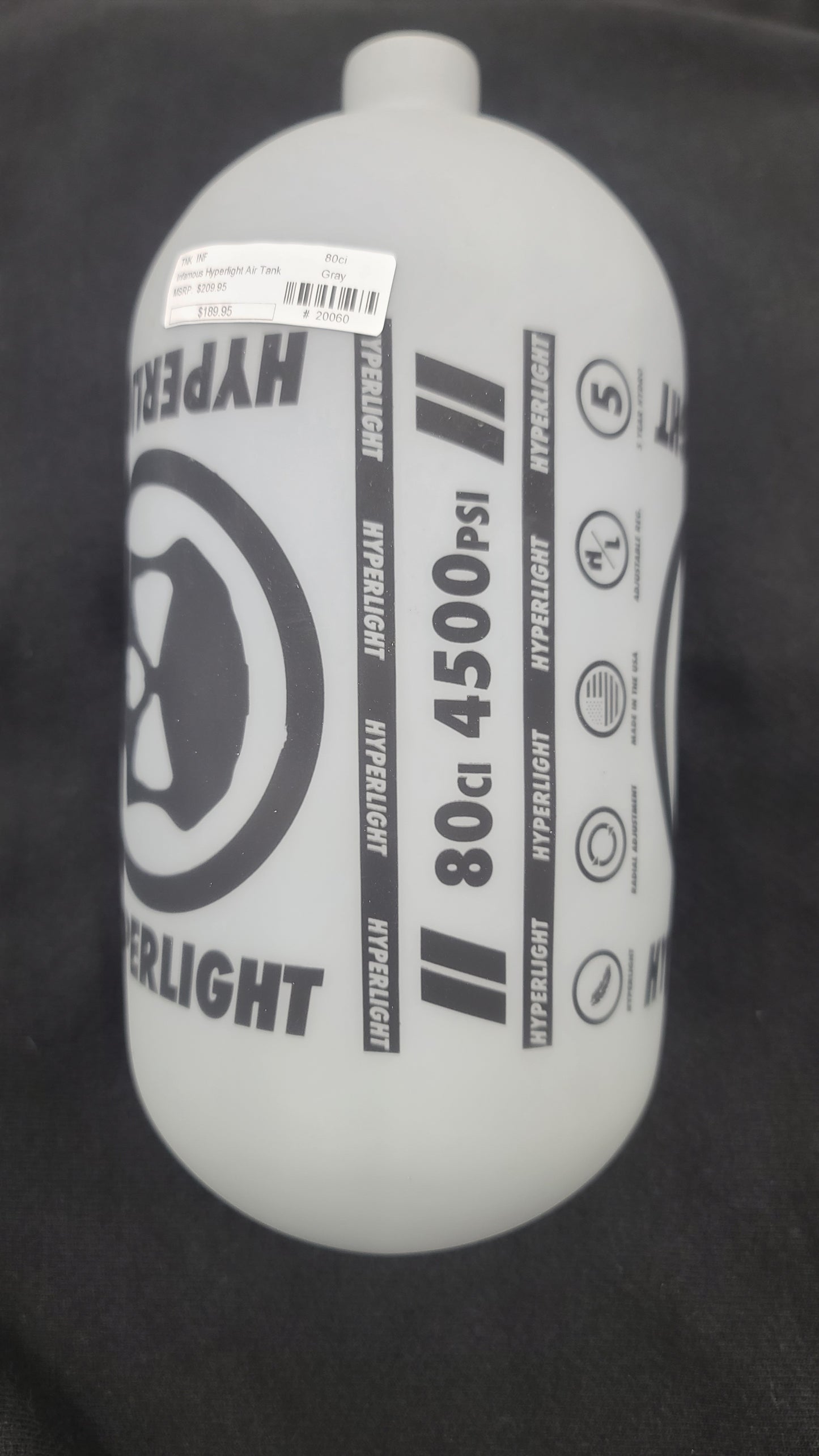 Infamous "FROZEN MATTE" Hyperlight Air Tank - (80ci / 4500psi) Gray / Black