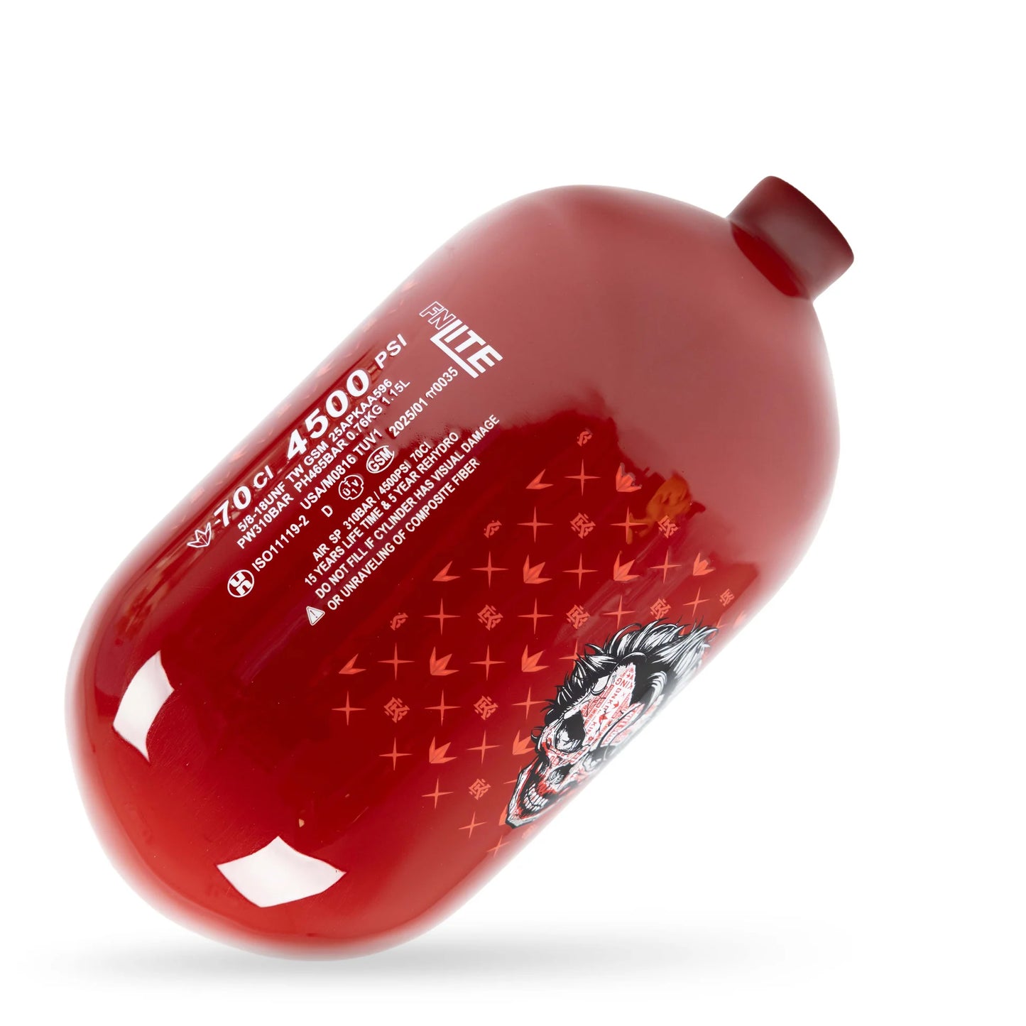 BunkerKings FN Lite Air Tank - 70ci Blood Red Joker Skull (BOTTLE ONLY)