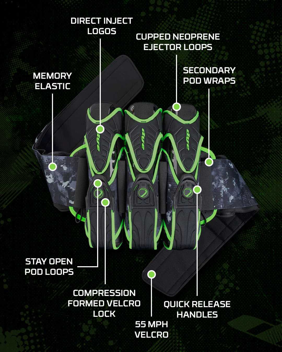 Dye Assault Pack Pro Harness 3+4 - Black DyeCam Lime