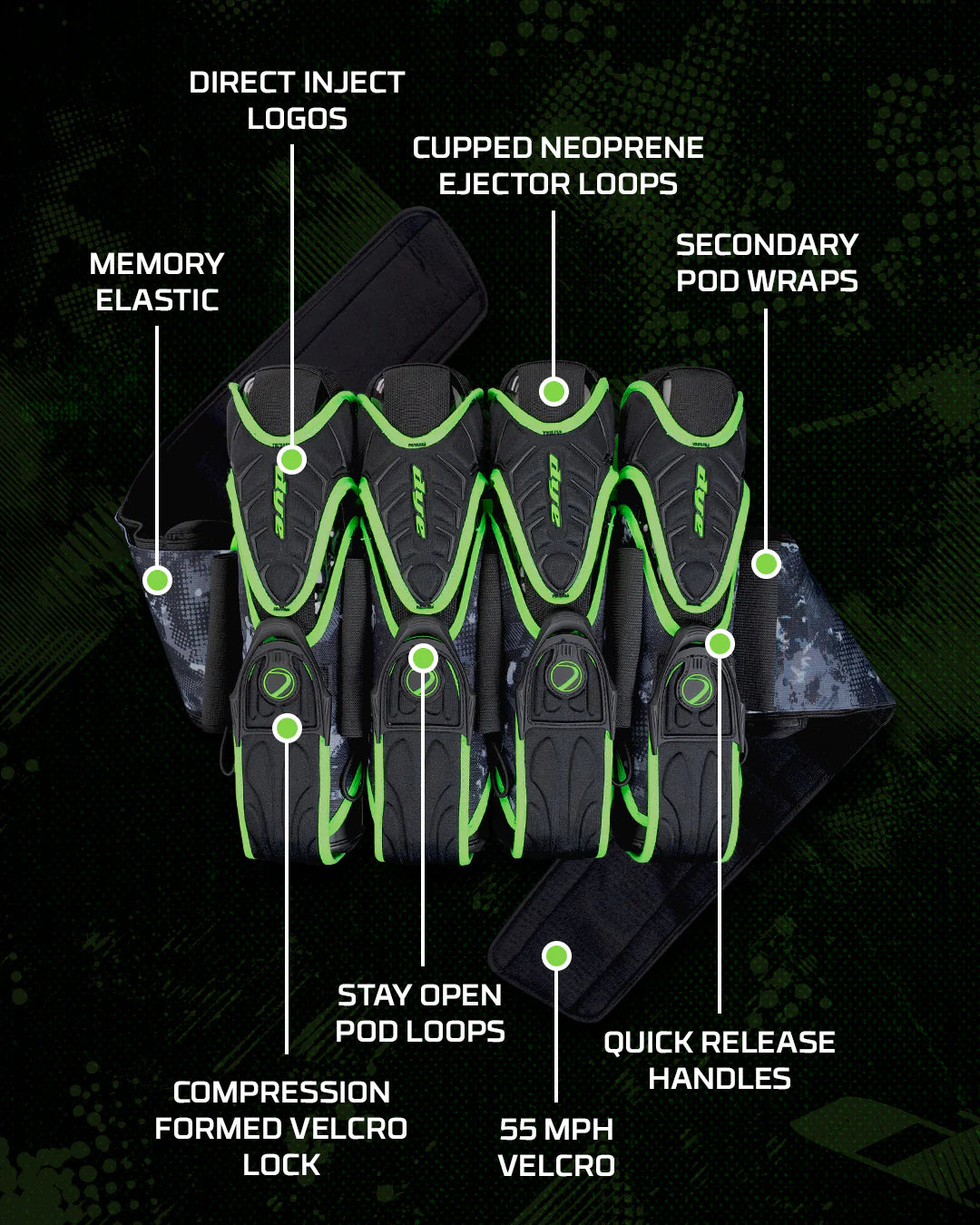 Dye Assault Pack Pro Harness 4+5 - Black DyeCam Lime